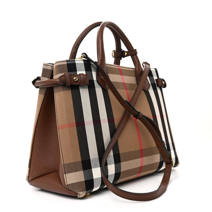 Burberry House Check Grainy Calfskin Medium Banner Tote Tan 3 of 15