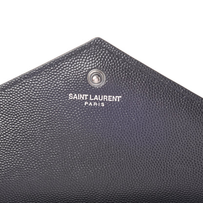 Saint Laurent Grain De Poudre Matelasse Chevron Monogram Chain Wallet Black White 6 of 14