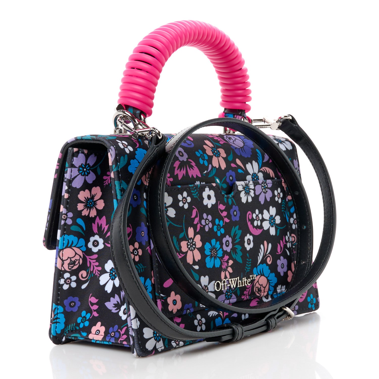 Off-White Fabric Jitney 1.4 Floral Print Top Handle Bag Black Multicolor 3 of 10