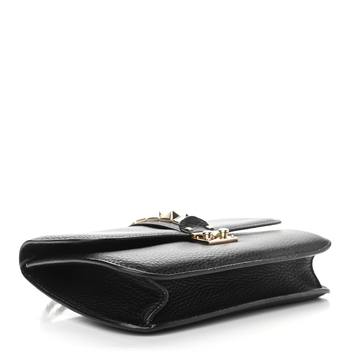Pebbled Calfskin Medium Glam Lock Rockstud Flap Black