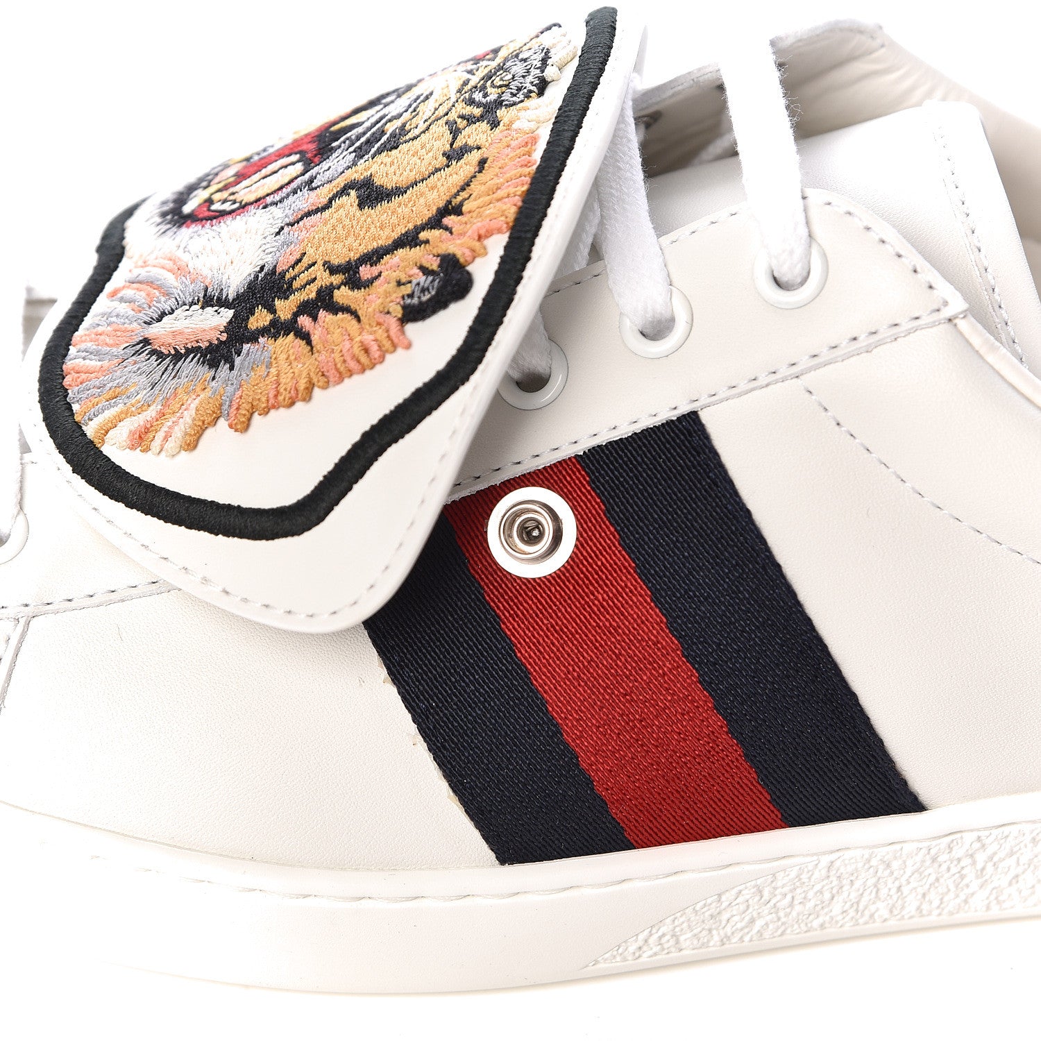 Gucci Calfskin Ayers Web Tiger Embroidered Mens Ace Sneakers 10.5 White 11 of 12