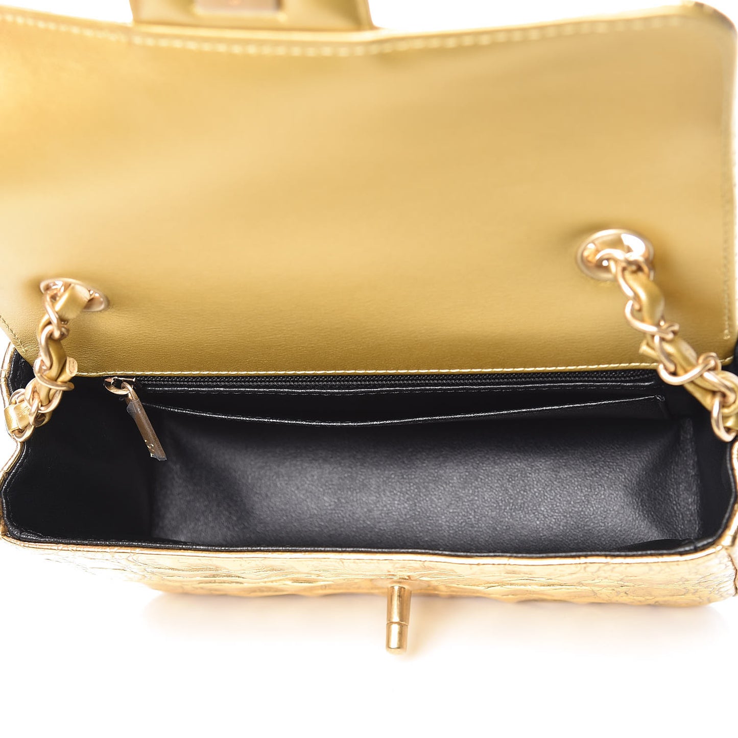 Metallic Calfskin Crocodile Embossed Cocodile Rectangular Mini Flap Gold