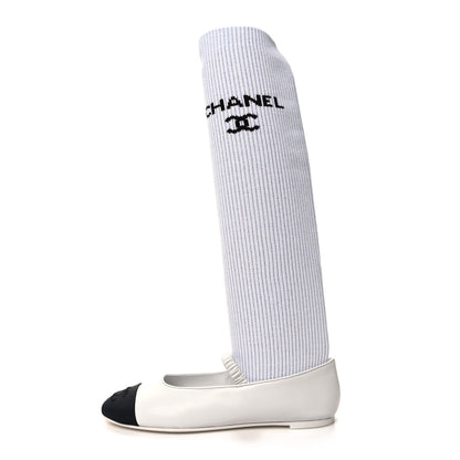 Chanel Lambskin Knit Grosgrain Cap Toe CC Ballerina Flats With Leg Warmers 37 White Black 1 of 10