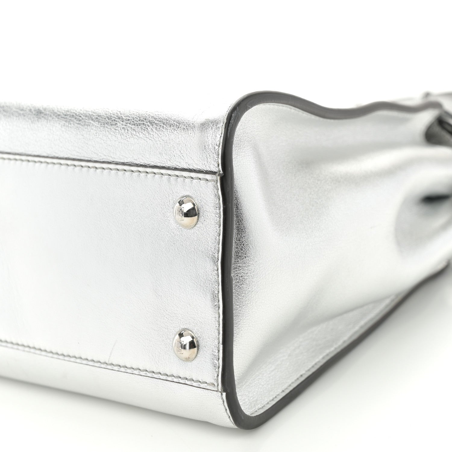 Fendi Vitello Catalan Mirror Medium Peekaboo Iconic Satchel Argento 10 of 10