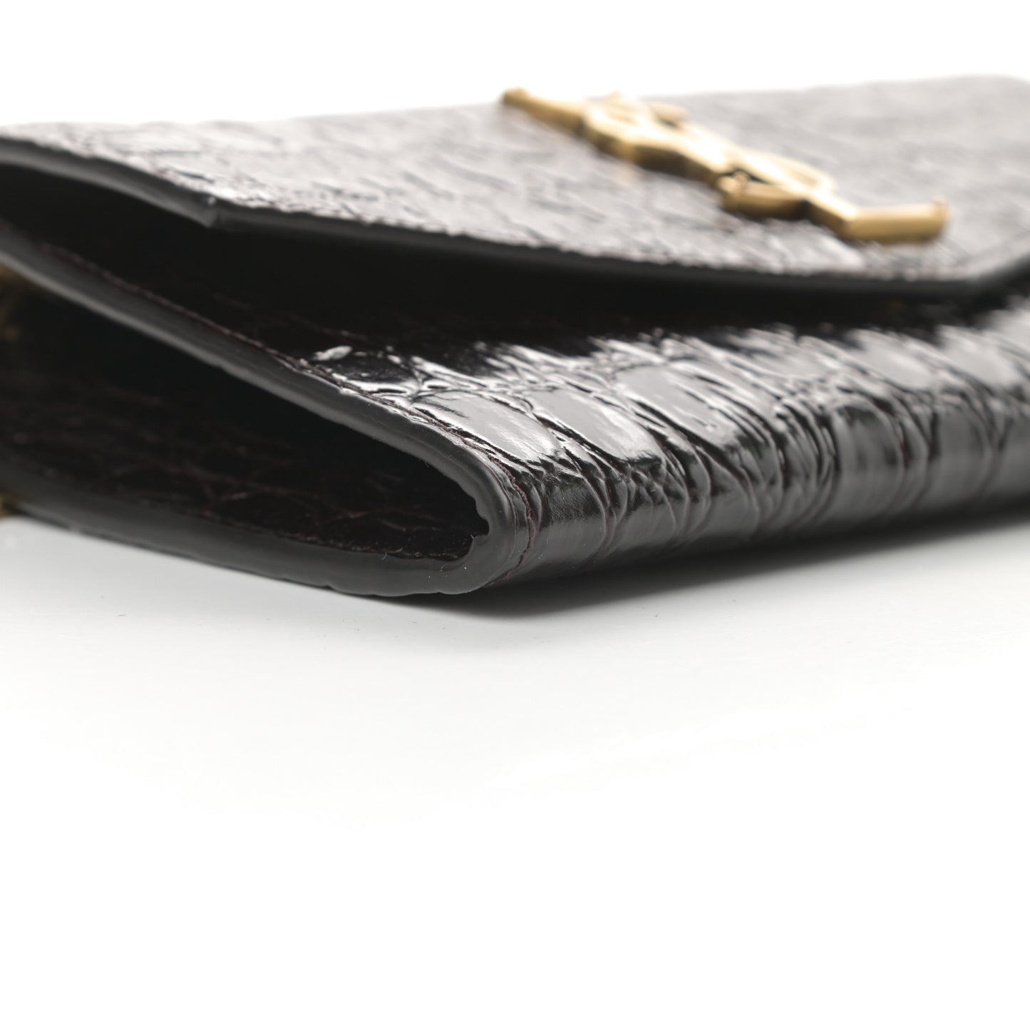Calfskin Crocodile Embossed Monogram Uptown Chain Wallet Fondente