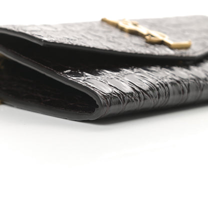 Saint Laurent Calfskin Crocodile Embossed Monogram Uptown Chain Wallet Fondente 10 of 12