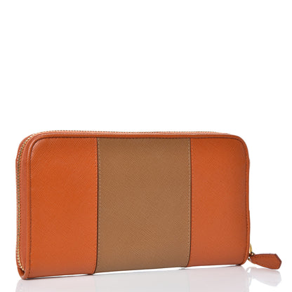 Prada Saffiano Bi-Color Metal Zip Around Wallet Caramel Papaya 4 of 8