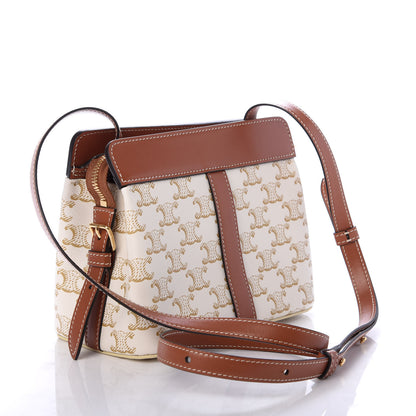 Celine Calfskin Canvas Triomphe Teen Cabas De France White 3 of 10