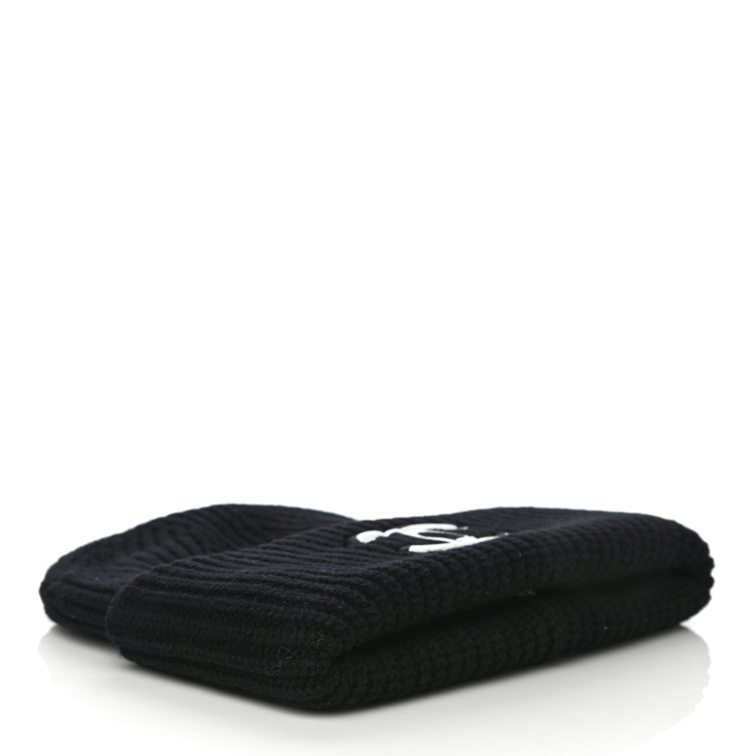 Chanel Wool Cashmere CC Beanie Hat Light Black White 4 of 16