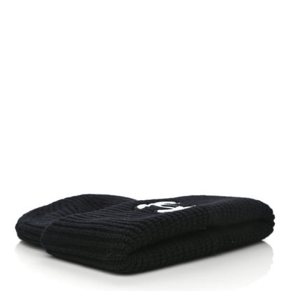 Chanel Wool Cashmere CC Beanie Hat Light Black White 4 of 16