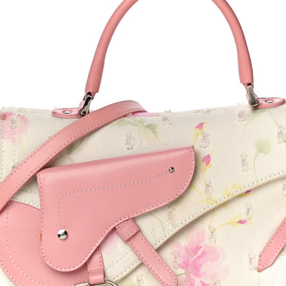 Christian Dior Canvas Floral Top Handle Saddle Bag Pink 7 of 9