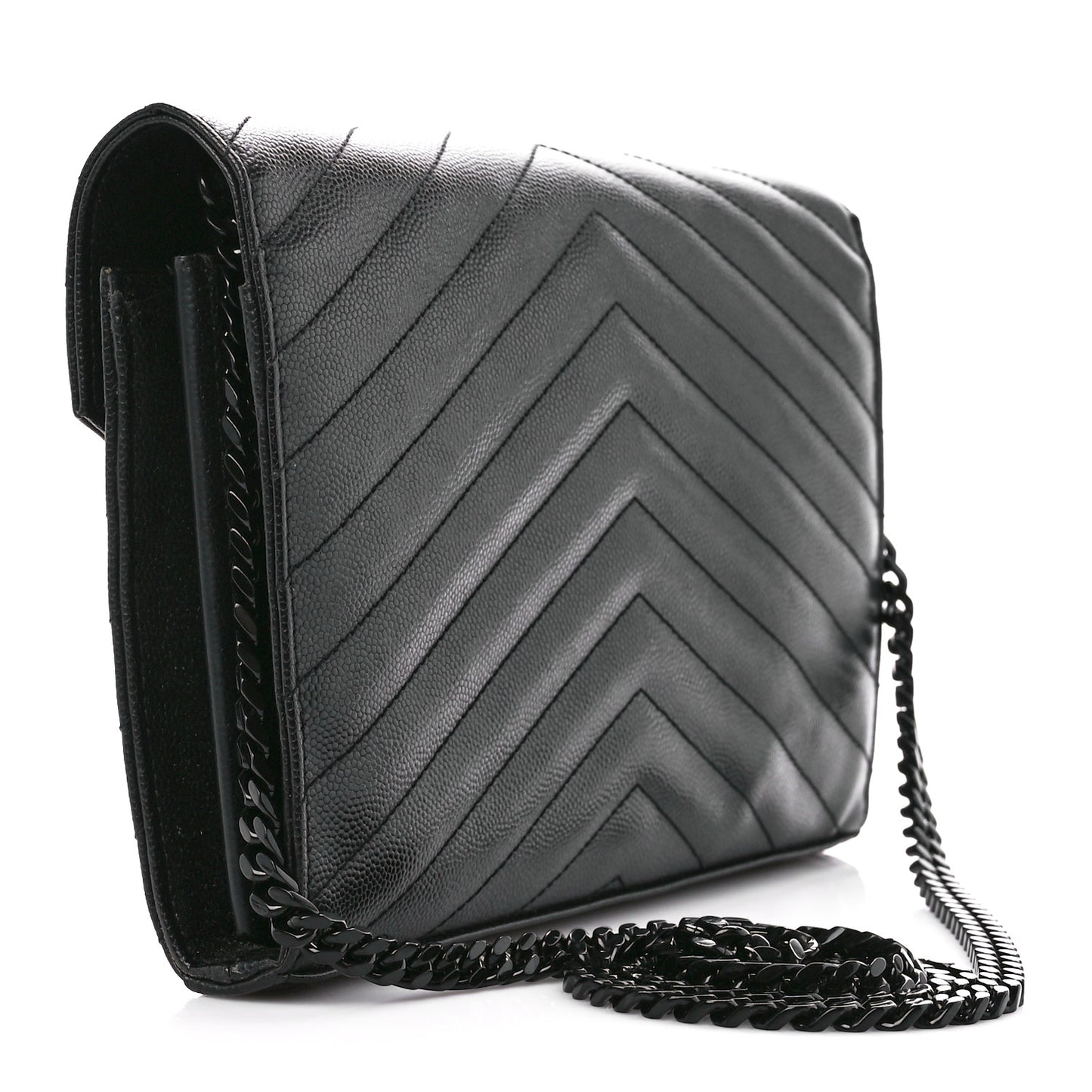 Grain De Poudre Matelasse Chevron Monogram Monochrome Chain Wallet Black