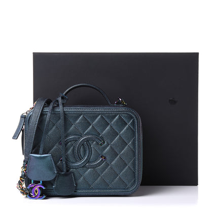 Chanel Iridescent Caviar Quilted Medium CC Filigree Vanity Case Dark Turquoise 11 of 11
