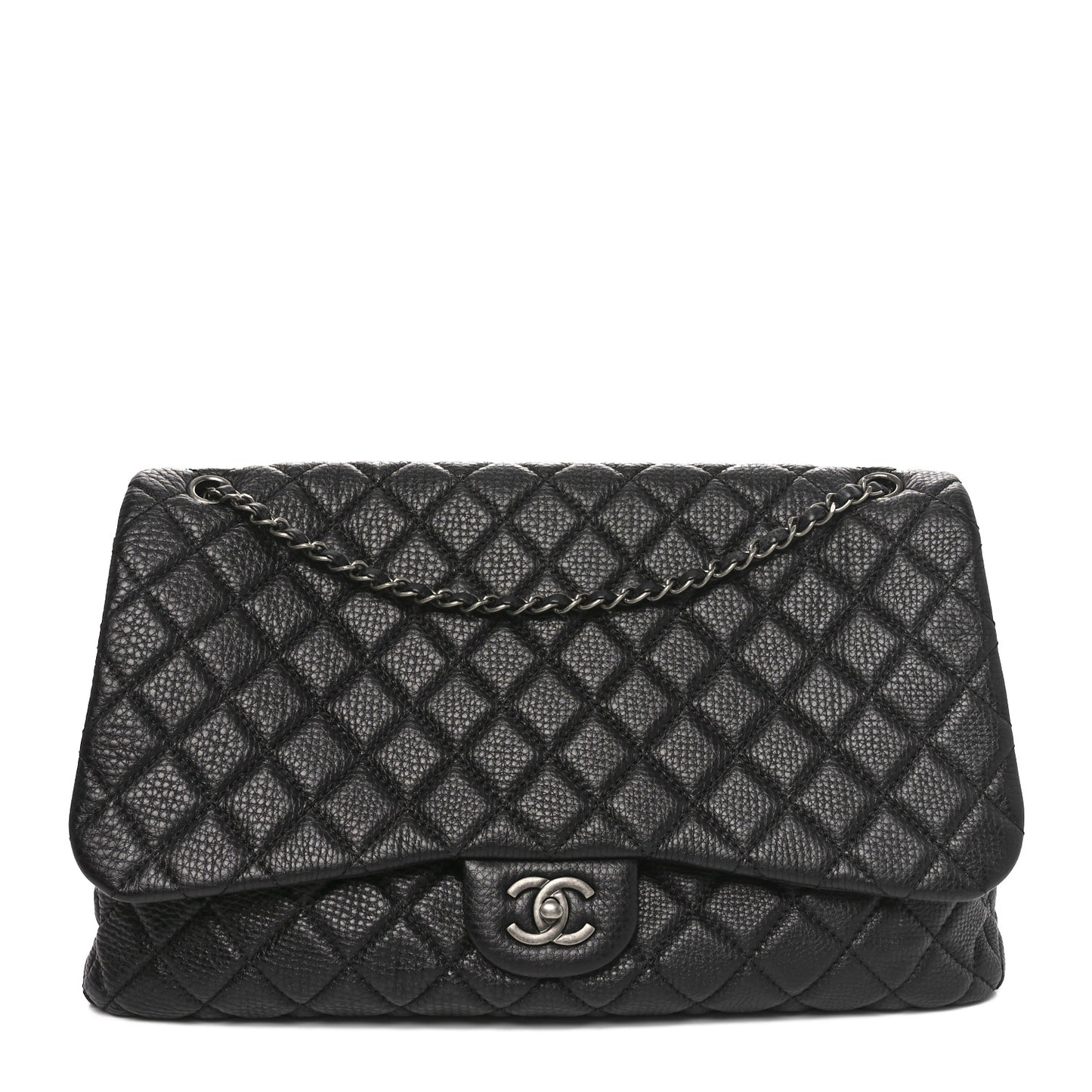 Grained Calfskin Quilted Small XXL Travel Flap Bag Black