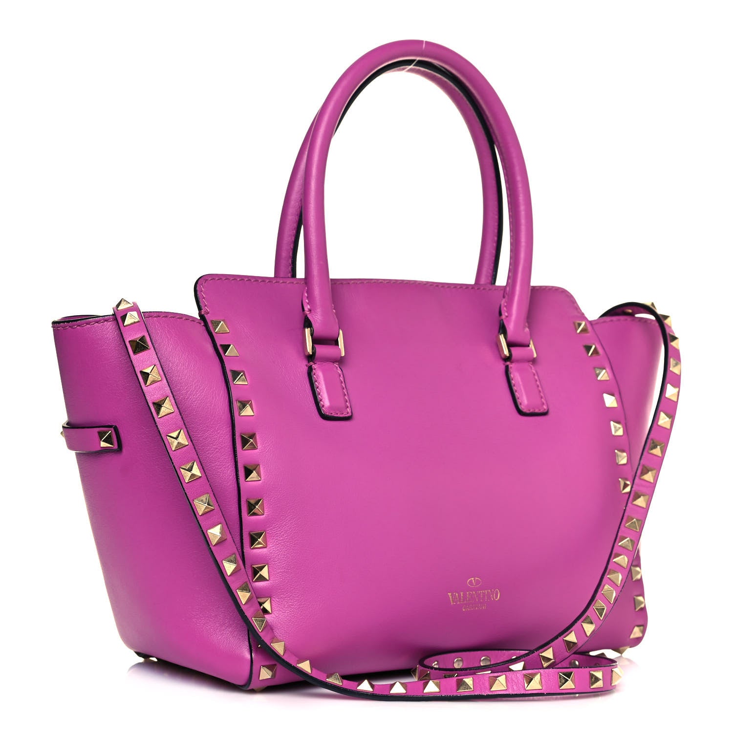 Valentino Garavani Vitello Small Rockstud Double Handle Tote Purple Violet 2 of 10