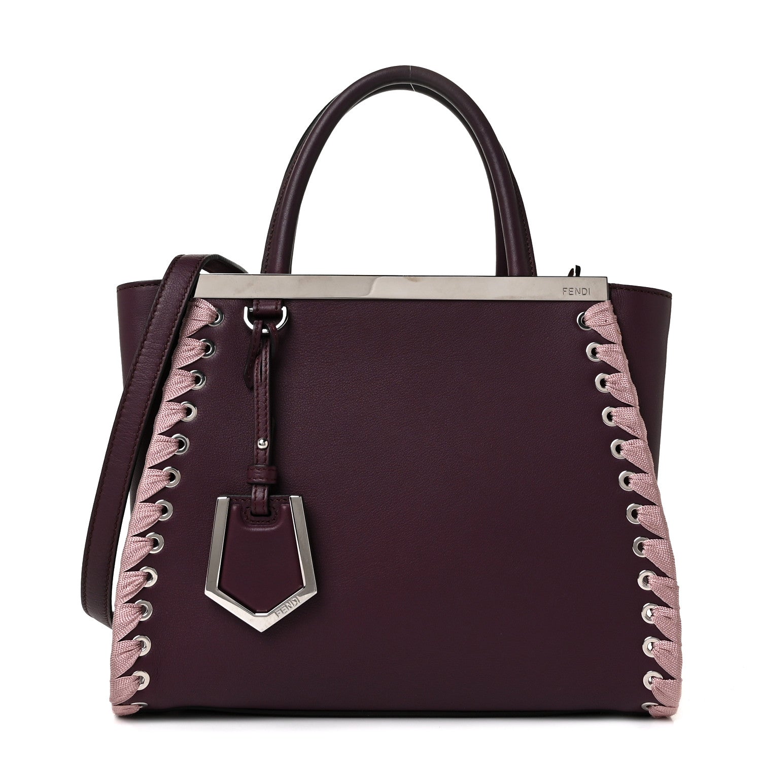 Fendi Vitello Dolce Ribbon Lace Up Petite 2Jours Tote Dark Red Rosa Doll 1 of 8