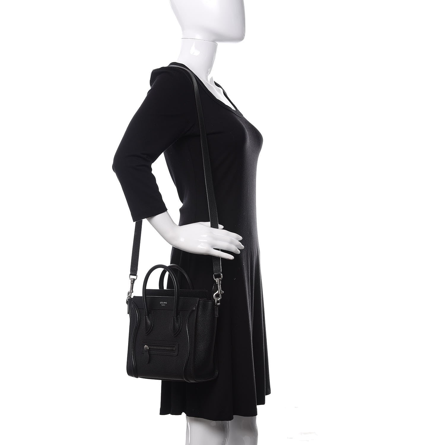 Celine Drummed Calfskin Nano Luggage Black 2 of 9