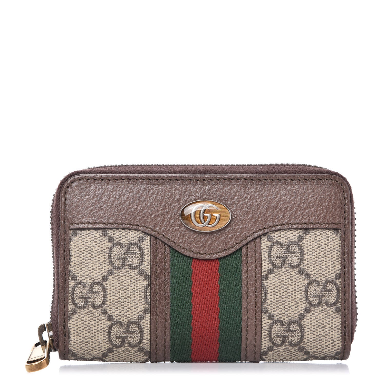 Gucci GG Supreme Web Ophidia Zip Around Card Case Brown 1 of 7