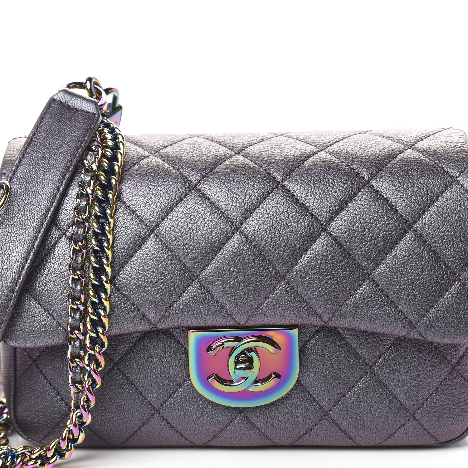 Chanel Iridescent Goatskin Quilted Small Double Carry Waist Chain Flap Purple 7 of 10