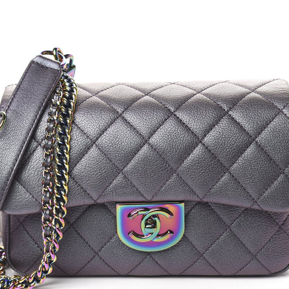 Chanel Iridescent Goatskin Quilted Small Double Carry Waist Chain Flap Purple 7 of 10
