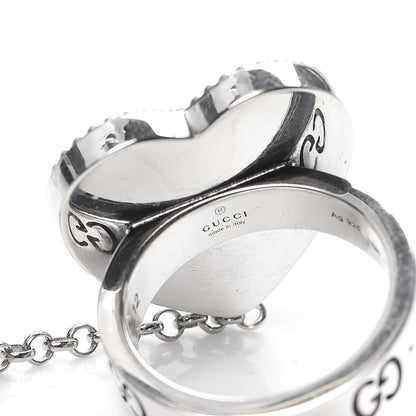 Gucci Sterling Silver Black Onyx Heart 25 Chain Ring 52 6 4 of 5