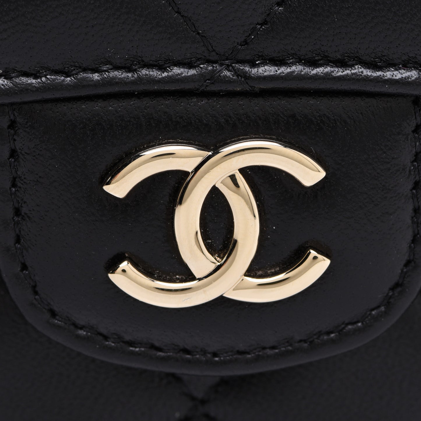 Lambskin Quilted Top Handle Flap Coin Purse With Chain Black