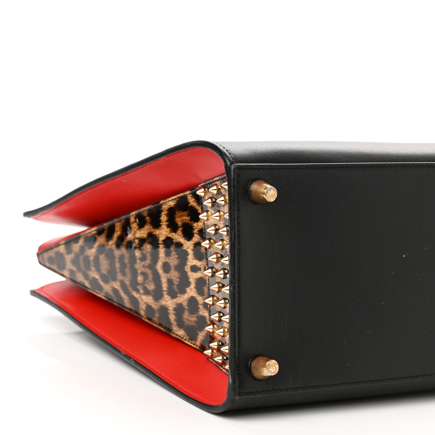 Calfskin Patent Leopard Spiked Large Paloma Black