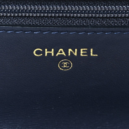 Chanel Wool Tweed Lambskin Quilted Chanel 19 Wallet On Chain WOC Blue Black 6 of 9