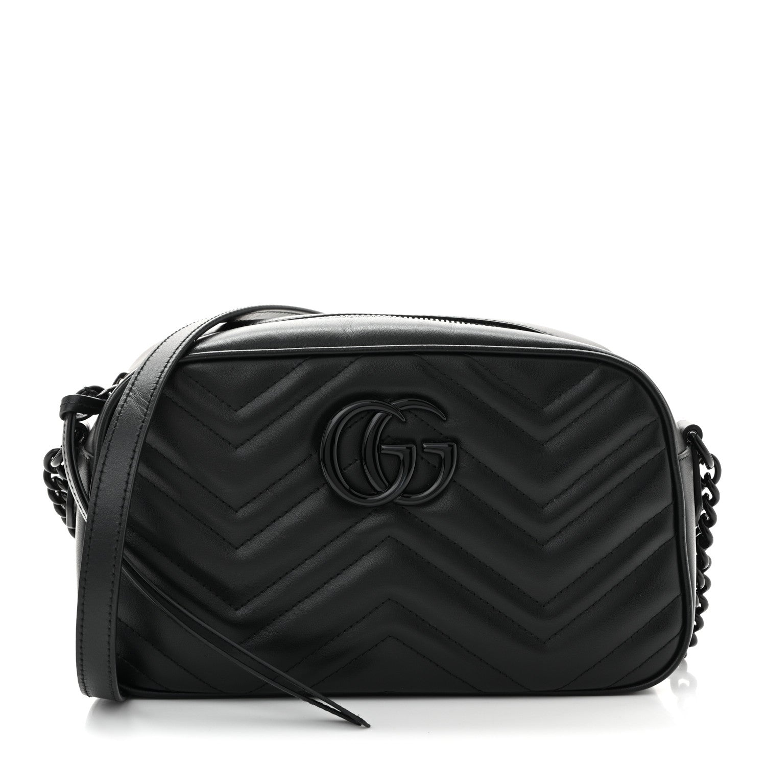 Gucci Calfskin Matelasse Monochrome Small GG Marmont Chain Shoulder Bag Black 1 of 10