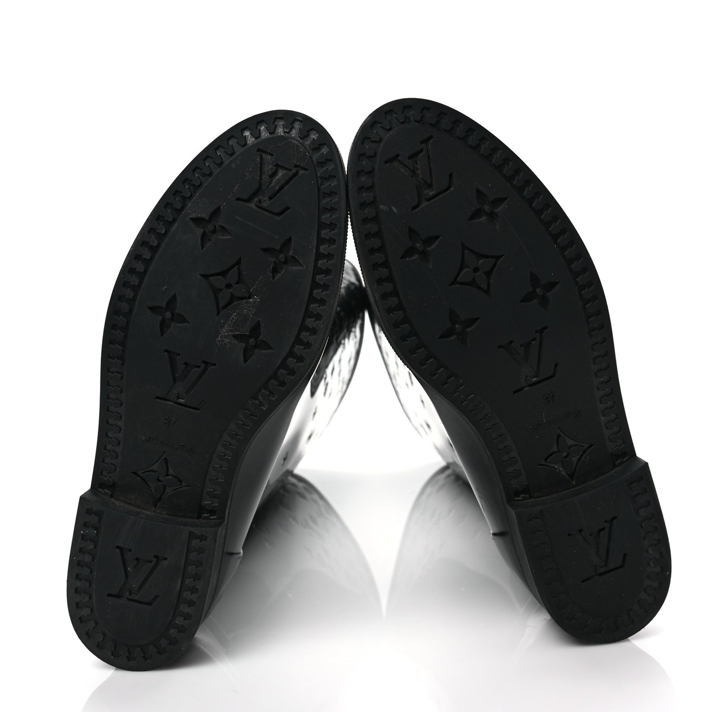 Rubber Embossed Monogram Drops High Rain Boots 37 Black