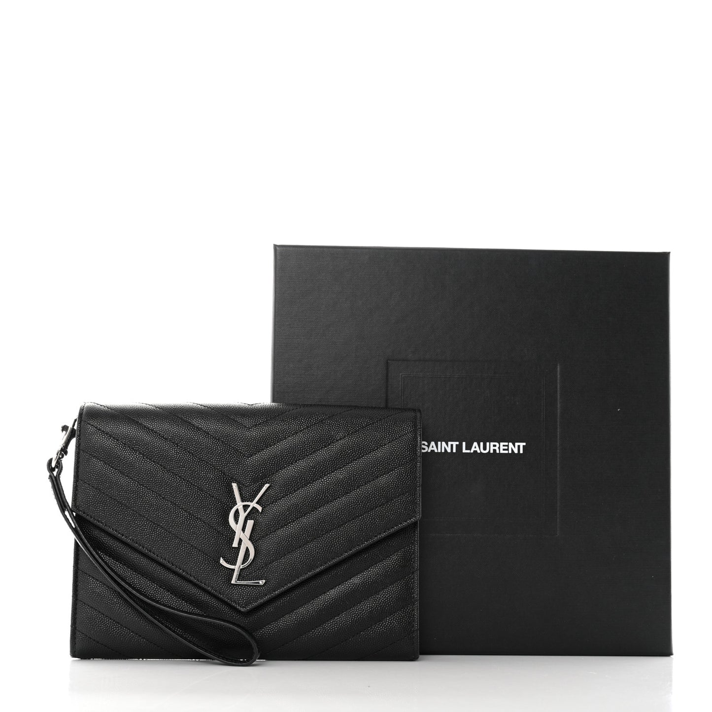 Grain De Poudre Matelasse Chevron Monogram Envelope Clutch Black