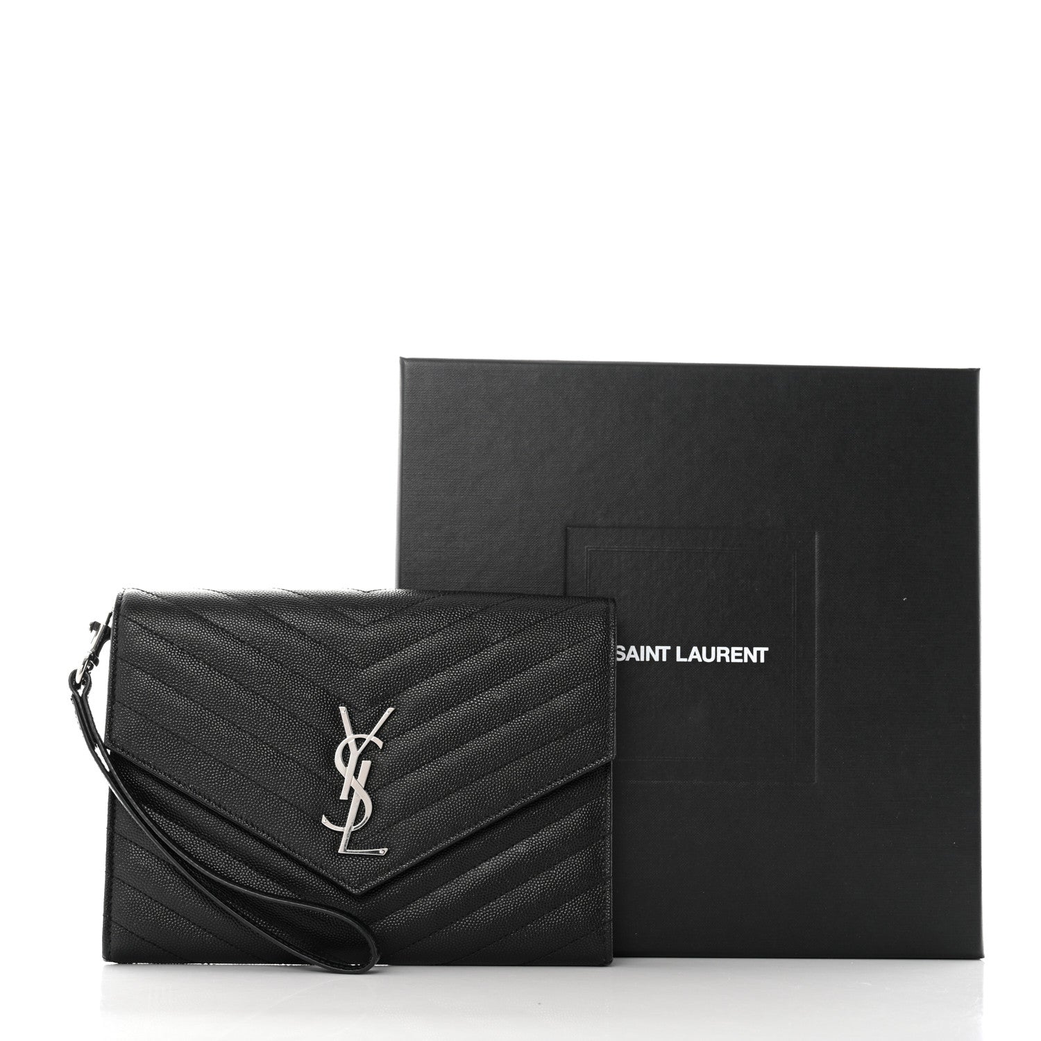 Saint Laurent Grain De Poudre Matelasse Chevron Monogram Envelope Clutch Black 8 of 8