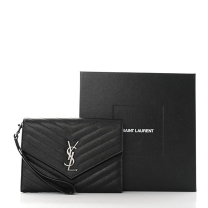 Saint Laurent Grain De Poudre Matelasse Chevron Monogram Envelope Clutch Black 8 of 8