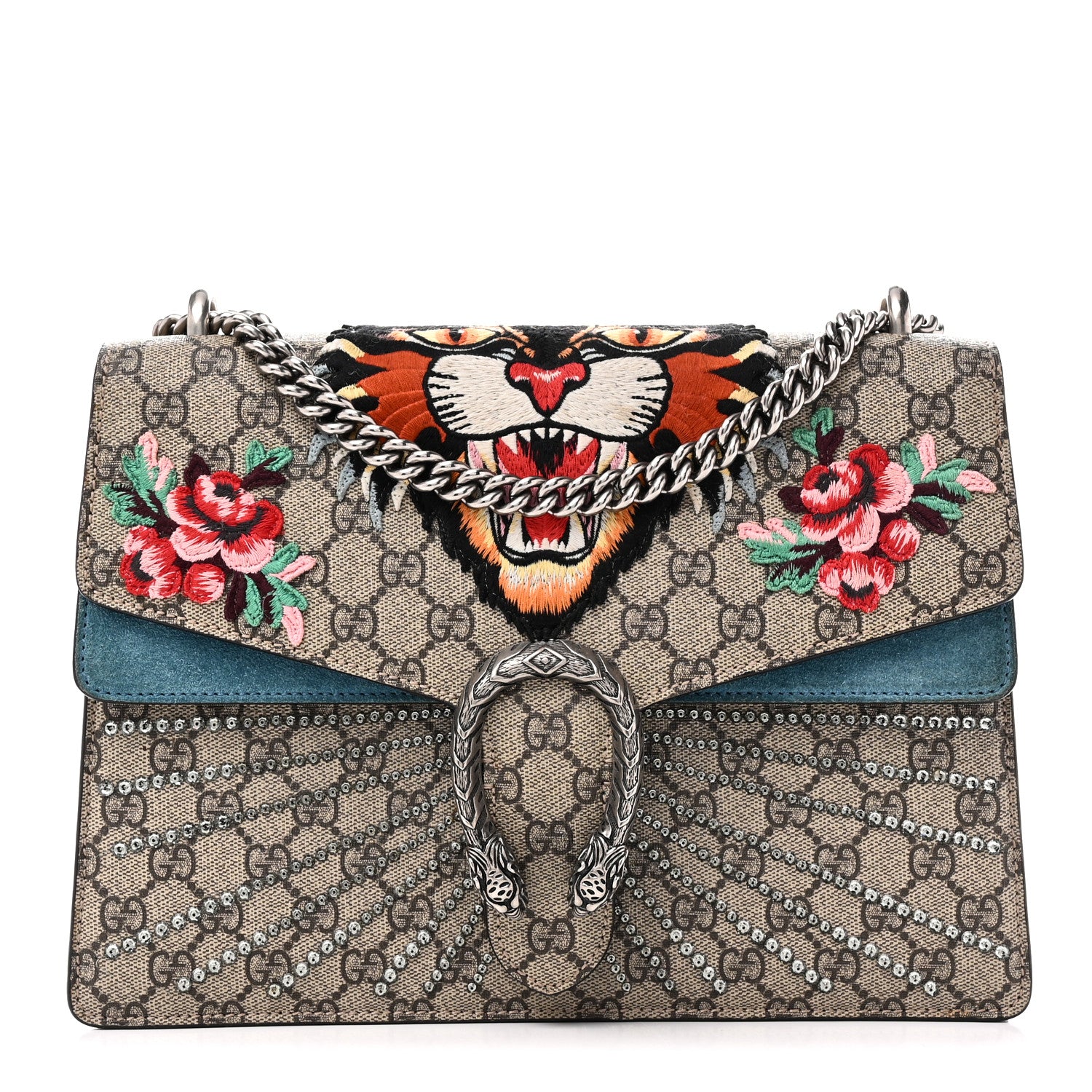 Gucci GG Supreme Monogram Angry Cat Embroidered Medium Dionysus Shoulder Bag Beige Ultramarine 1 of 10