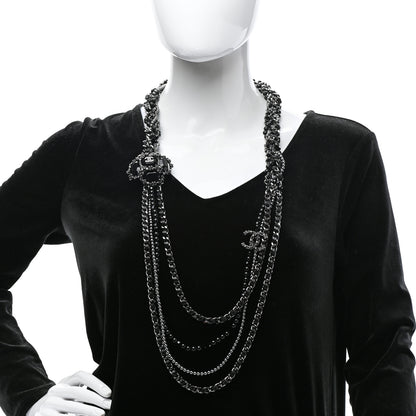 Chanel Strass Glass Pearl Lambskin Long Beaded CC Necklace Ruthenium Black Grey 2 of 7