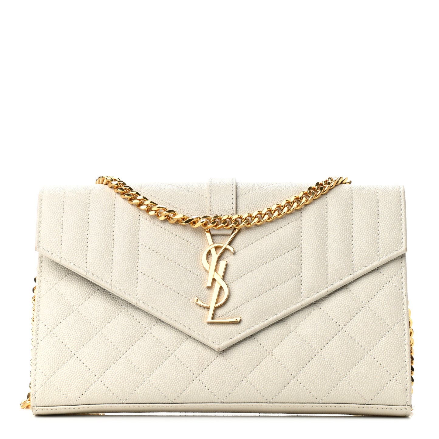 Grain De Poudre Mixed Matelasse Triquilt Monogram Chain Wallet Crema Soft