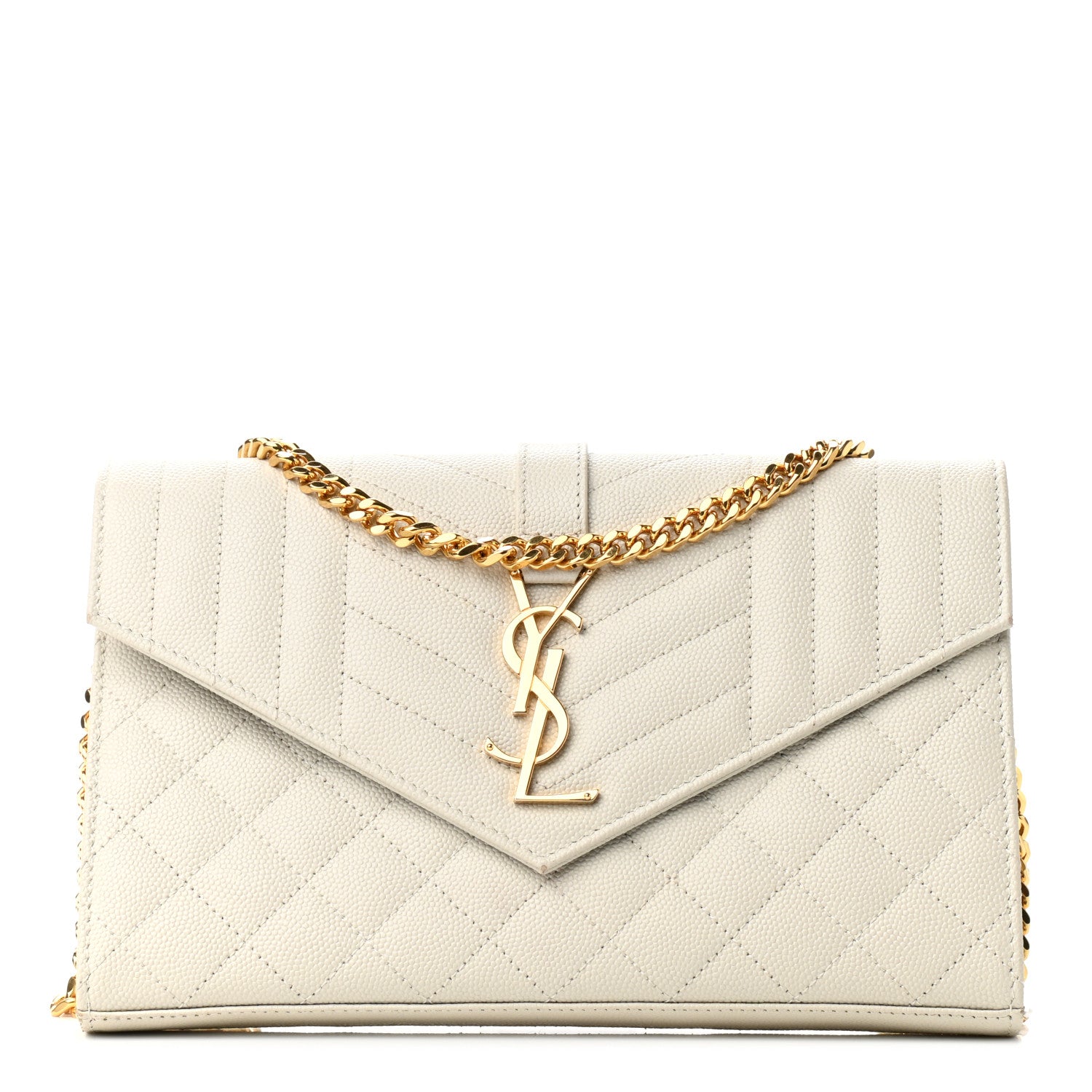 Saint Laurent Grain De Poudre Mixed Matelasse Triquilt Monogram Chain Wallet Crema Soft 1 of 9