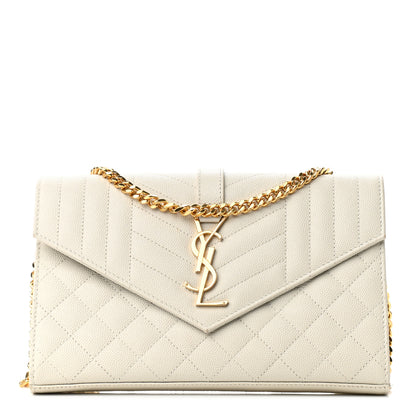 Saint Laurent Grain De Poudre Mixed Matelasse Triquilt Monogram Chain Wallet Crema Soft 1 of 9