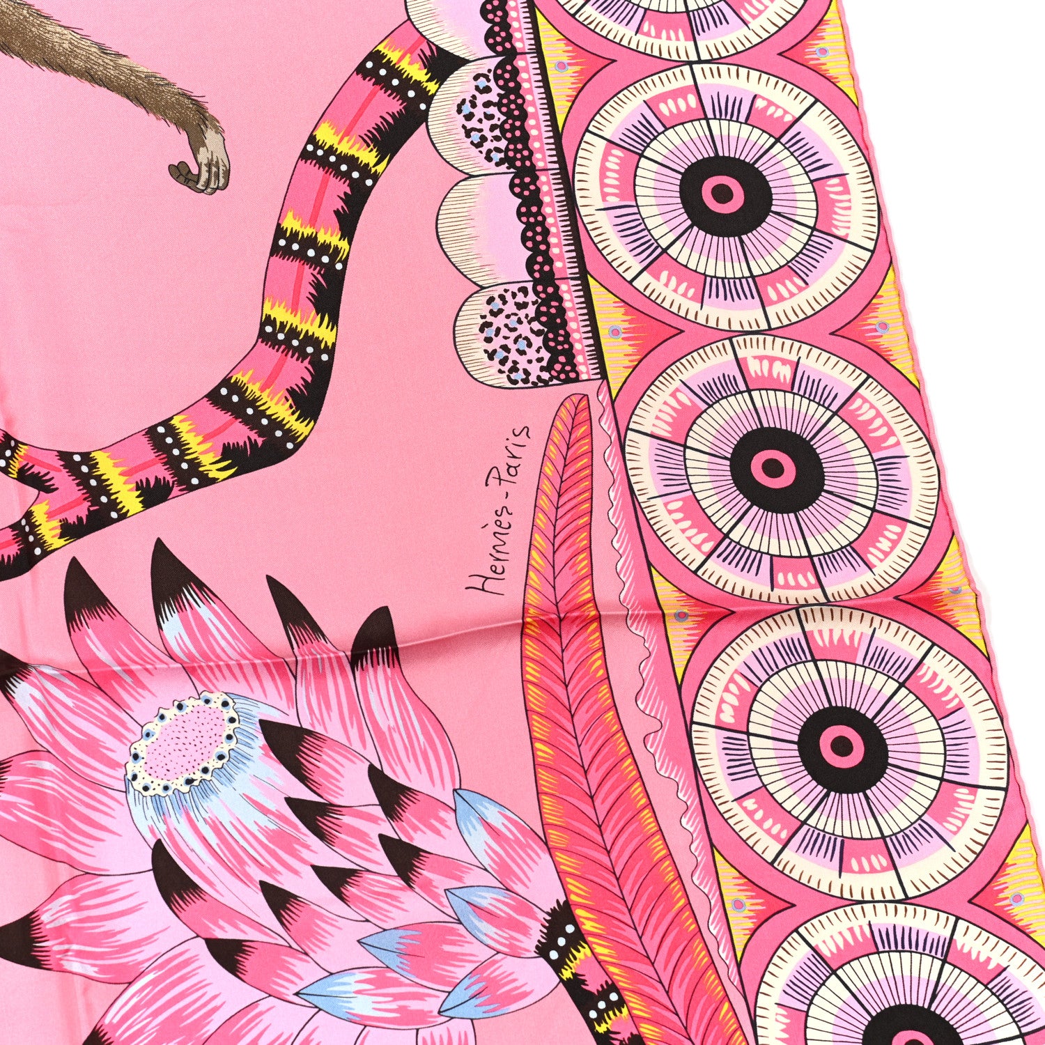 Hermes Silk The Savana Dance Wash 140 Scarf Rose Malabar Jaune Vieux Rose 4 of 6
