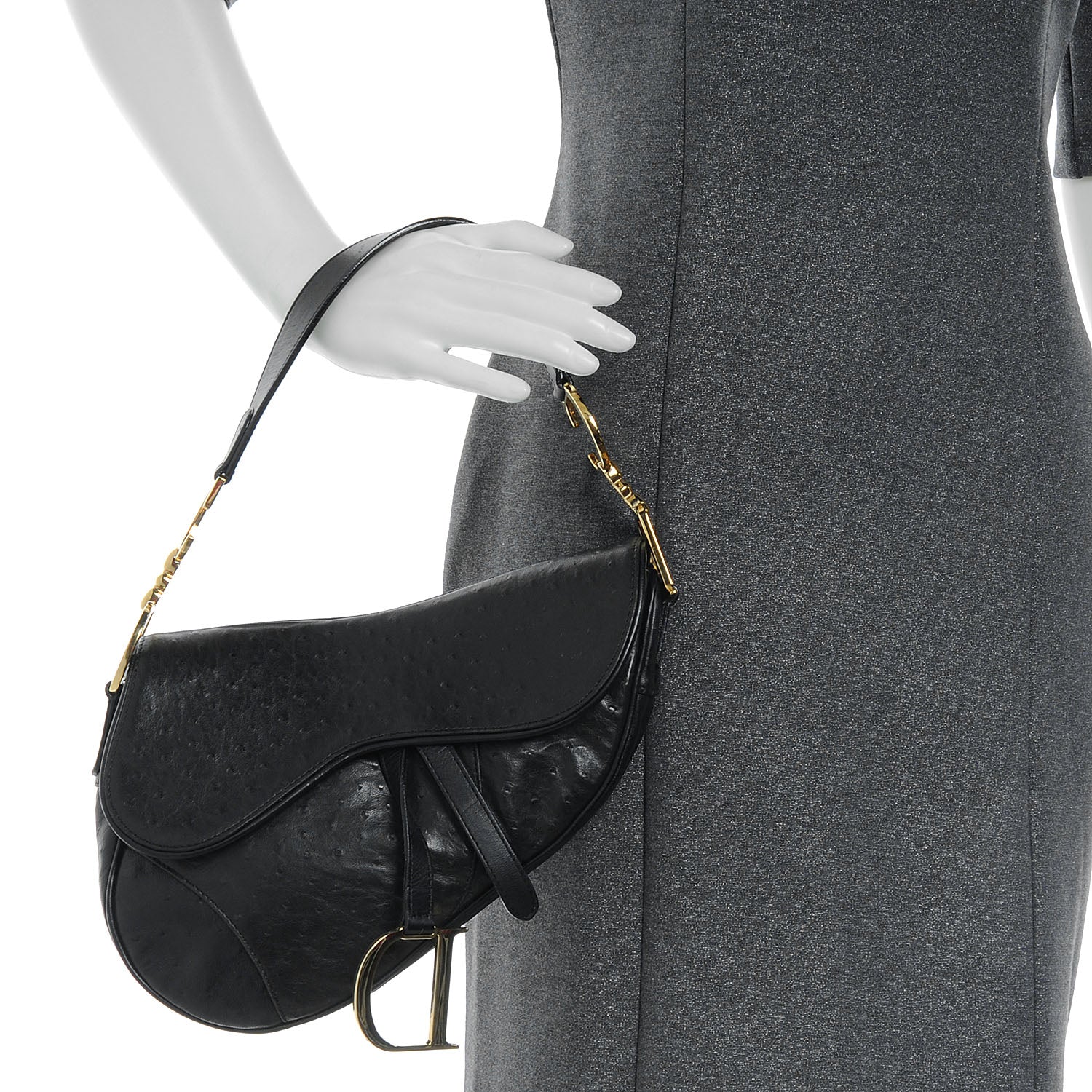 Christian Dior Ostrich Saddle Bag Black 2 of 7
