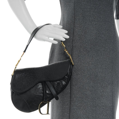 Christian Dior Ostrich Saddle Bag Black 2 of 7