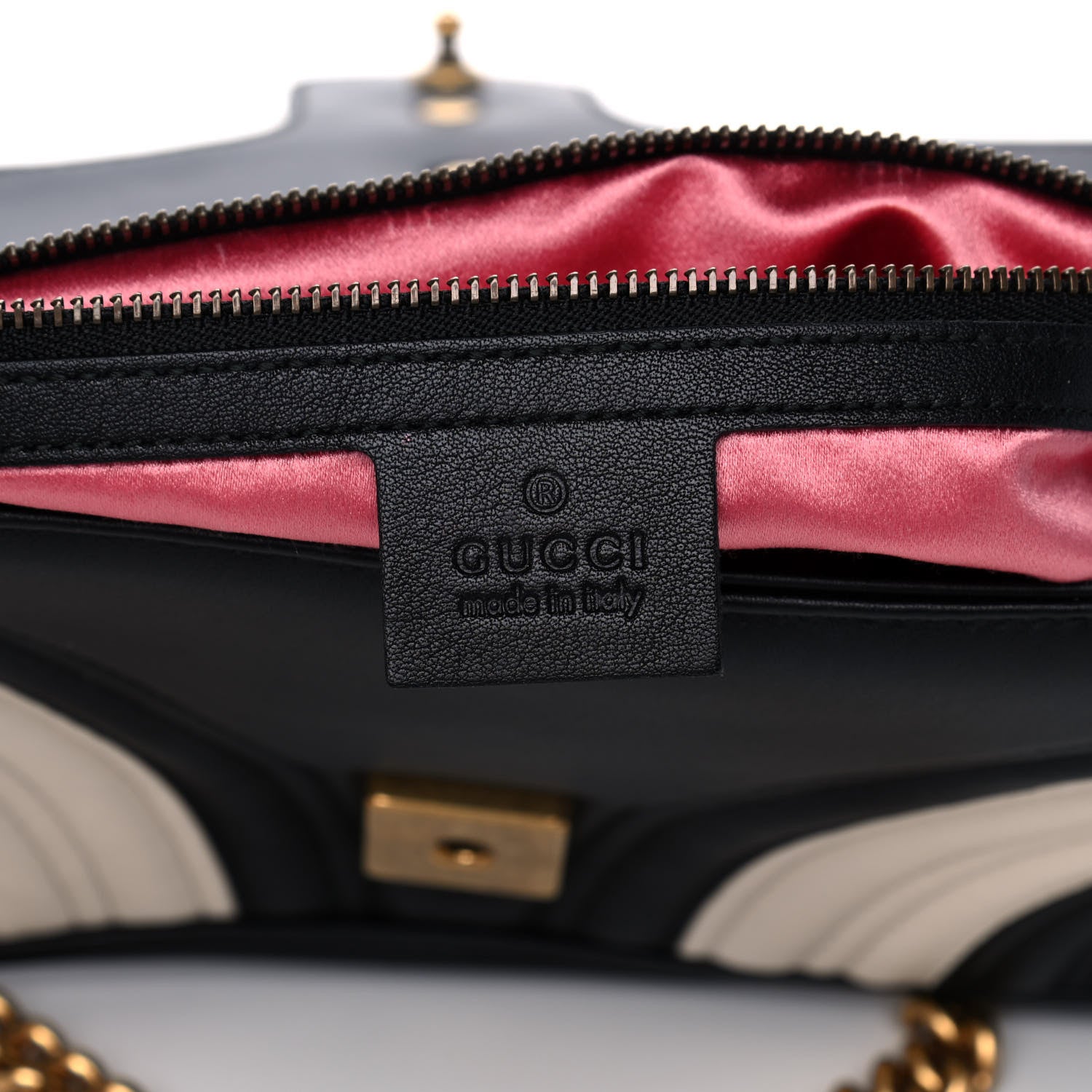 Gucci Calfskin Matelasse Small GG Marmont Shoulder Bag Black White 6 of 15