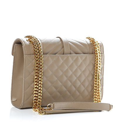 Saint Laurent Grain De Poudre Textured Mixed Matelasse Medium Triquilt Monogram Satchel Taupe 3 of 11