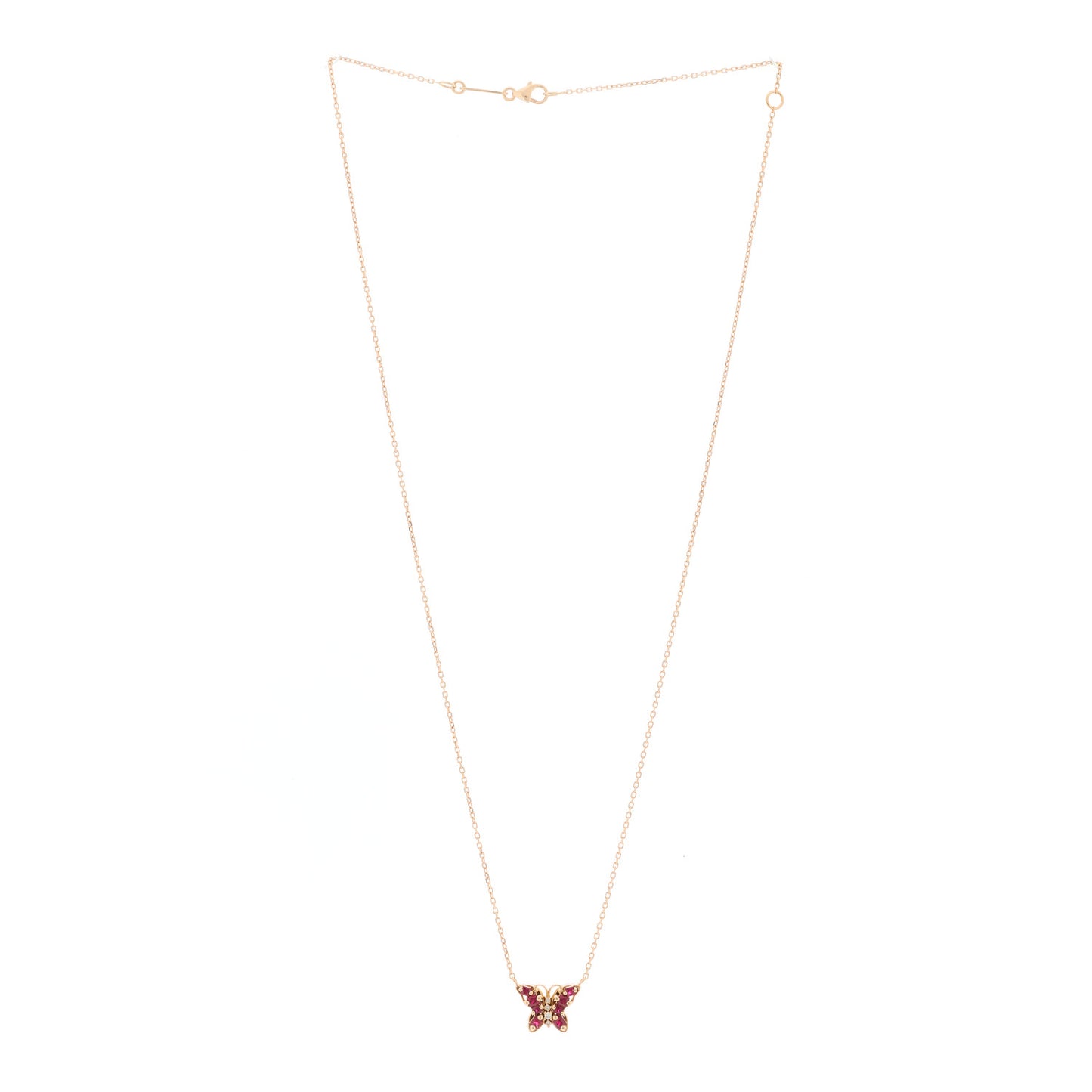 18K Rose Gold Diamond Ruby Mini Butterfly Pendant Necklace