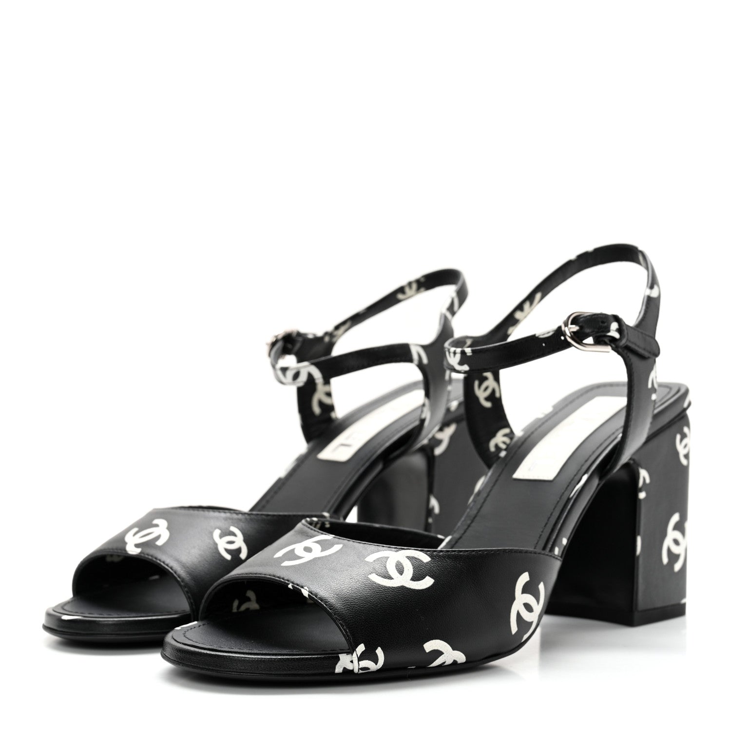 Chanel Lambskin Printed Coco Beach Sandals 40 Black White 3 of 14