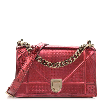 Christian Dior Metallic Patent Micro-Cannage Small Diorama Flap Bag Red 1 of 13