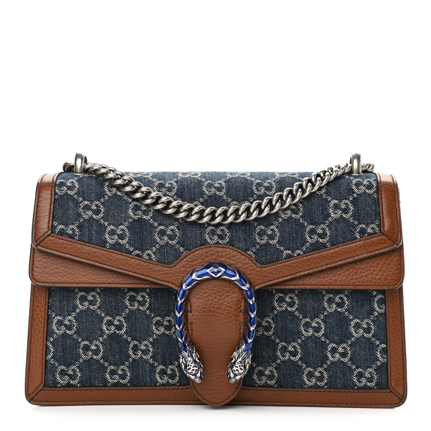 Gucci New Denim GG Monogram Dollar Calfskin Enamel Small Dionysus Shoulder Bag Blue Tea Cuir Epilog Electric Blue 1 of 10