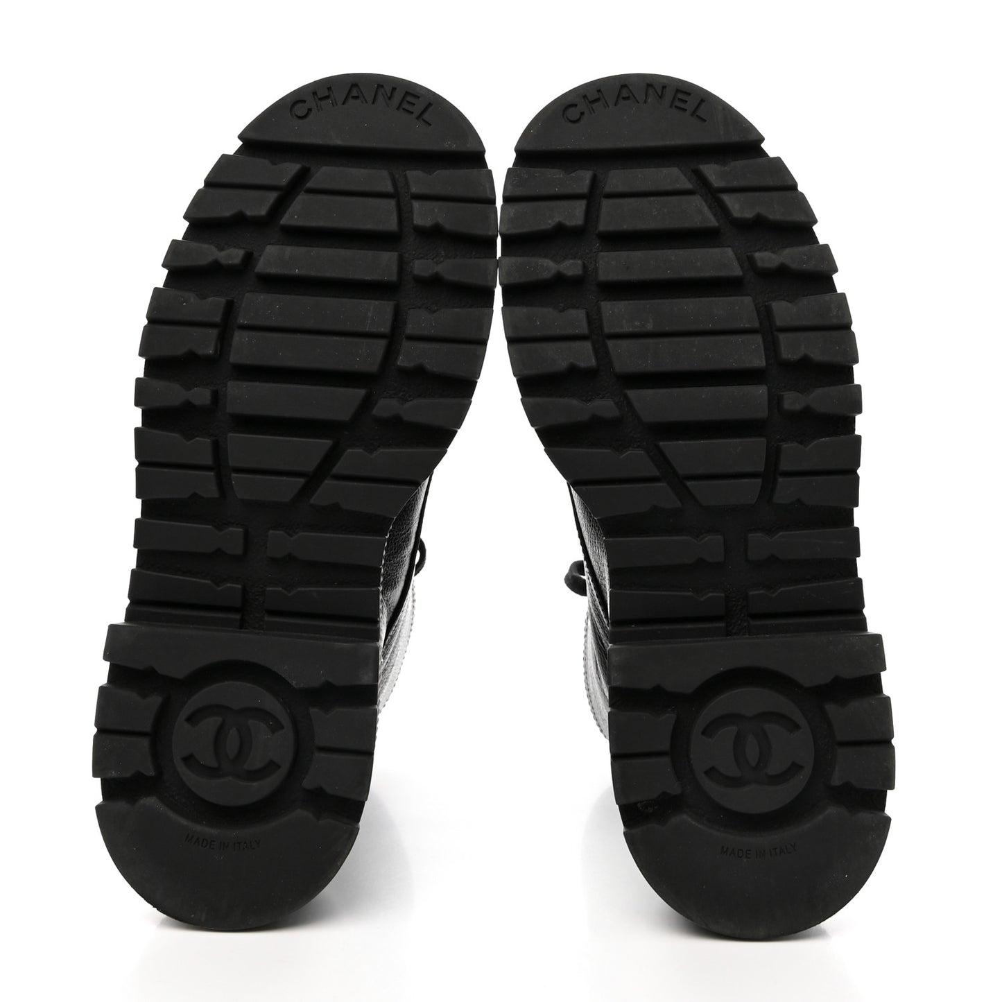 Calfskin CC Lace Up Combat Boots 38 Black