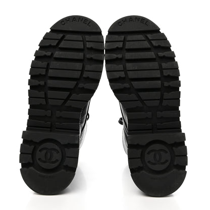 Chanel Calfskin CC Lace Up Combat Boots 38 Black 6 of 16