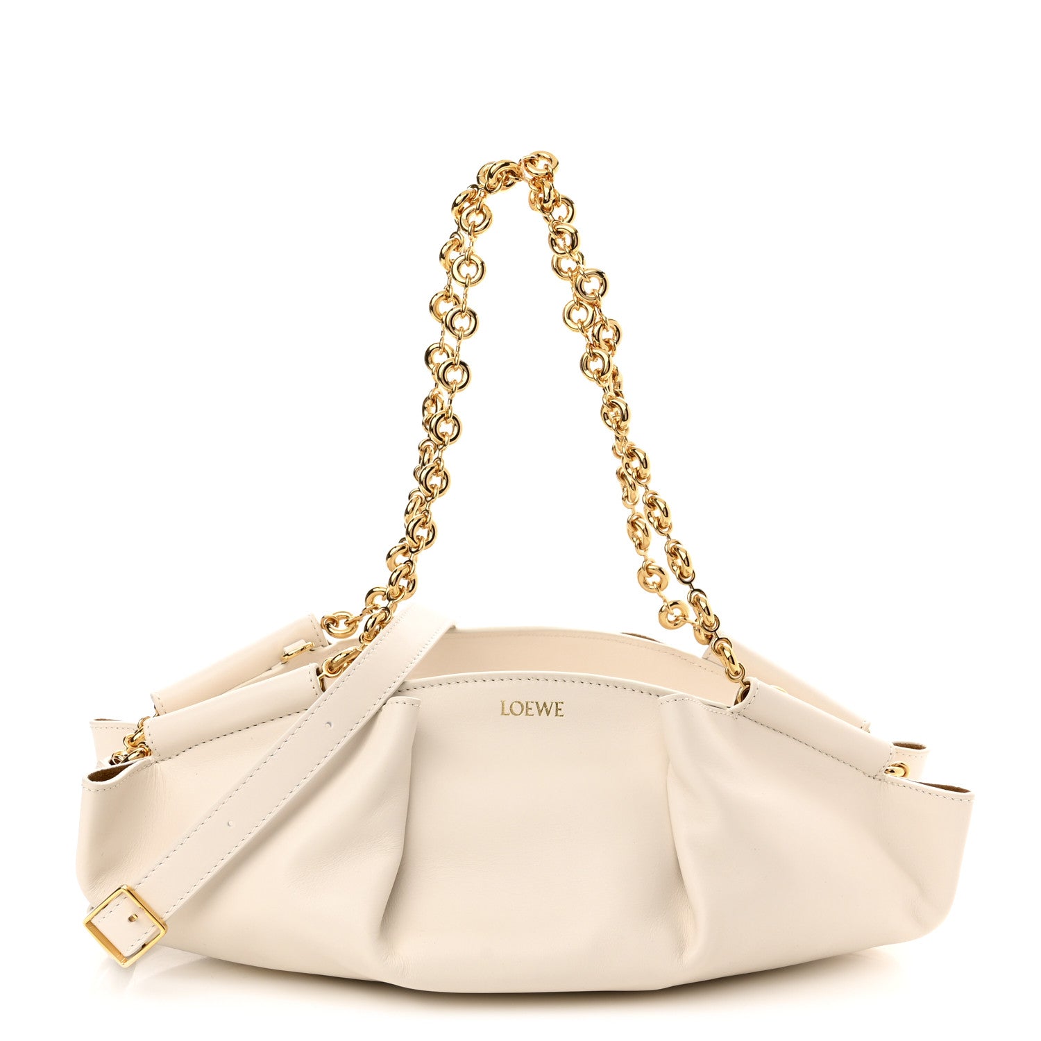 Loewe Shiny Nappa Calfskin Small Paseo Bag With Chain Soft White 1 of 9